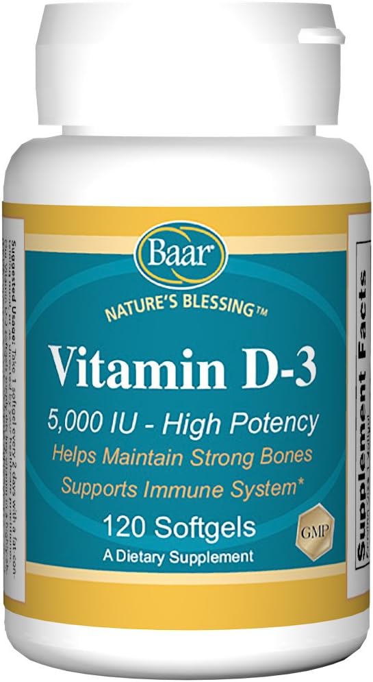 Baar Vitamin D-3 Softgels, 5 000 IE, 120 Softgels