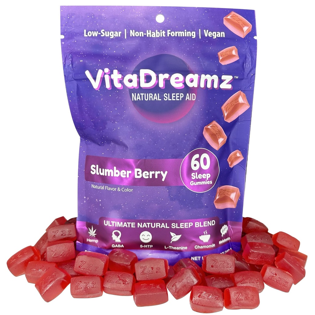 Melatonin Gummies för sömn - naturligt sömnhjälpstillägg med L-Theanine & GABA - SleepEZ Pillowz 60 Count