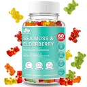 BIO VITALICA Sea Moss Gummies Elderberry BioVitalica - Vitamin C D + Zink - Irländsk Seamoss Vegan Gummy med Sea Moss Gel & Powder för immunitet, Detox - för vuxna och barn