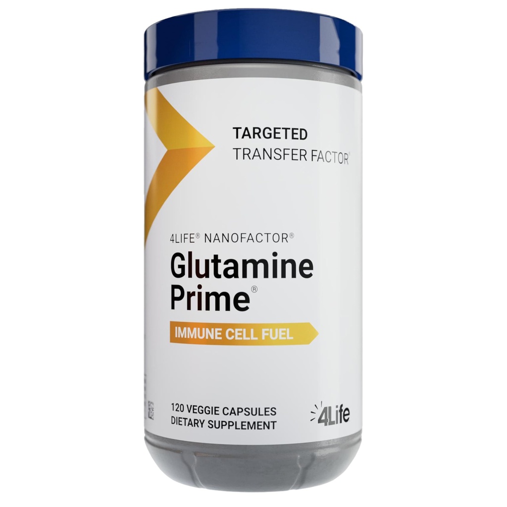 4Life Glutamine Prime - Bränsle immunceller med glutamin och förbättra cellkommunikation med NanoFactor - Wellness and Energy - 120 Veggie Capsules