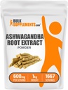 BulkSupplements.com Ashwagandha Root Extract Powder - Ashwagandha Supplement, Herbal Supplement - Vegan & Gluten Free, 600mg per Servering, 1kg (2,2 lbs) (Pack av 1)