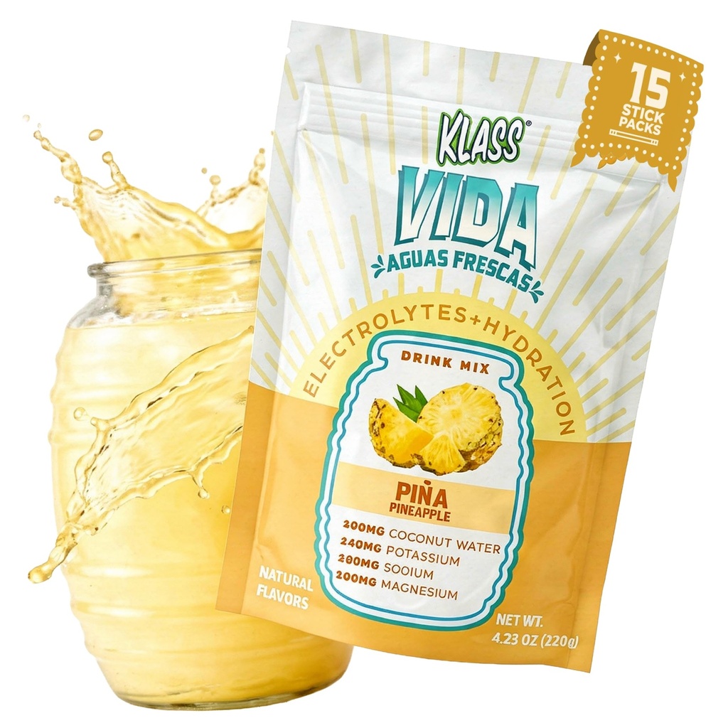 Electrolyte Drink Mix - Pineapple Agua Fresca smak | Sugar-Free Hydration Powder med Coconut Water & Minerals | 15 Single-Serve Stick Packs, Låg Kalori, Naturlig smak