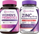 Doktorns recept Kvinnors Probiotiska & Zink Bundle, Digestive, Vaginal & Urinary Health, Natural Immune Defense, Delayed Release Probiotic Capsules 60ct & Zink Capsules 120 ct