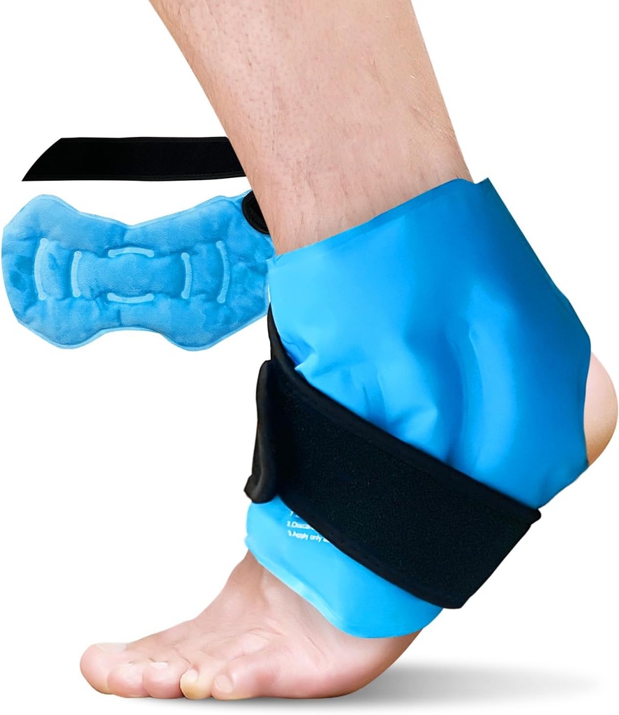 Ankle Ice Pack Wrap för Swelling, återanvändbar Gel Ice Pack för fotledskador, Cold Compress Therapy för Foot Pain Relief, Achilles Tendonitis, Plantar Fasciitis, Sprains