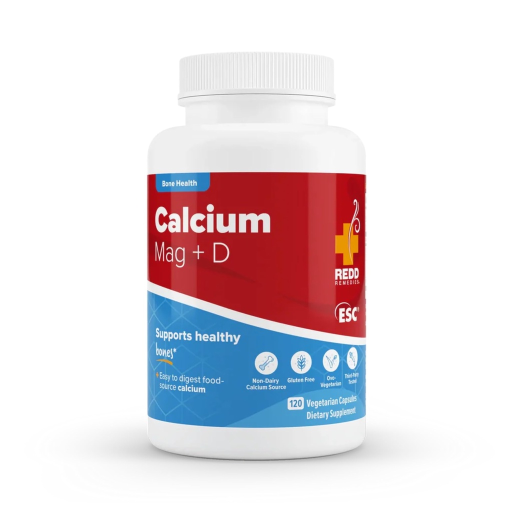 Redd Remedies, Calcium Mag + D, Vitamin D3 och Calcium för stark benstöd, 120 vegetariska kapslar