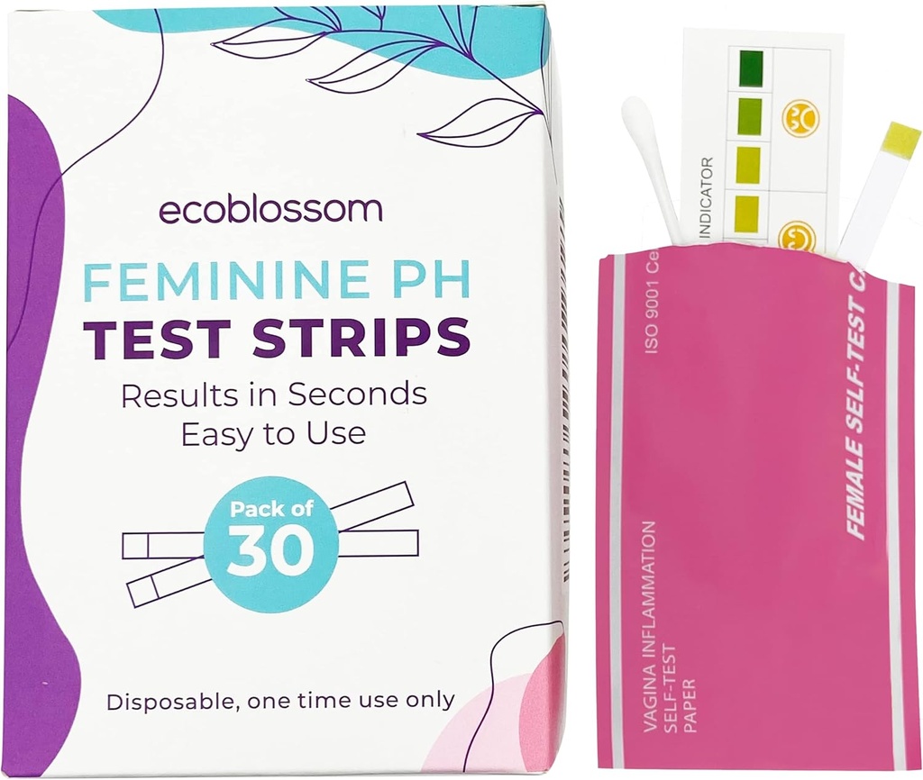 Ecoblossom Vaginal pH Test Strips för kvinnor - Kontrollera pH Balance - Monitor Bacterial Vaginosis BV Behandling - Förhindra Yeast Infection UTI - Snabba korrekta resultat, Individuell Sealed Pouch (30 greve)