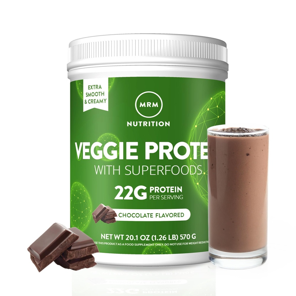 MRM Nutrition Veggie Protein med Superfoods | Choklad smaksatt | 22g komplett protein | Över 8,8 g Essential Amino syror | 13 superfoods | med Omega 3s och Omega6s | Keto Friendly | 30 portioner