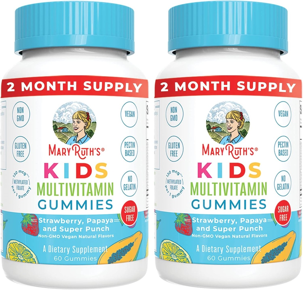 MaryRuth Organics Kids Multivitamin Gummies | 2 månaders leverans | Sugar Free | Barn & småbarn Ålder 2 + | Vitaminer C, D3, Zink | 60 greve | 2 Pack