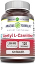 Fantastiska formler Acetyl L-Carnitine Supplement | 1000 Mg Per Servering | 120 tabletter Supplement | Icke-GMO | Gluten Free | Tillverkad i USA