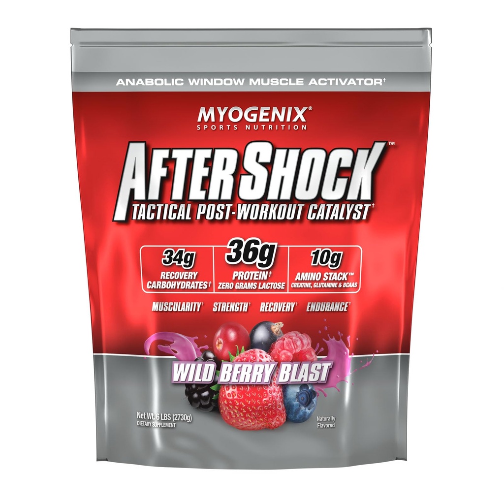 Myogenix Aftershock Post Workout - Muscle Growth Whey Protein Powder - Speeds Up Muscle Growth and Recovery - Stöder Joint Health och återger Glycogen - Wildberry Blast, 6 lbs