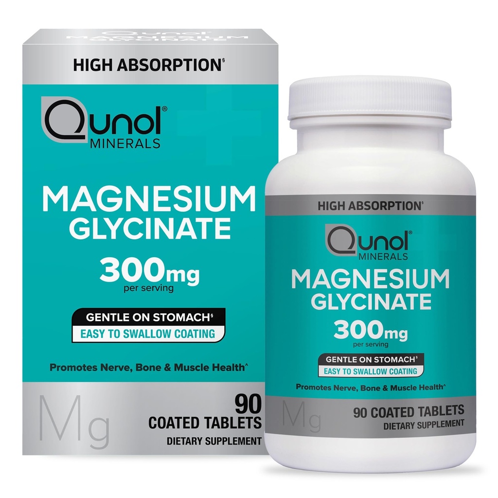 Qunol Magnesium Glycinate 300mg, 100% Glycinate Chelated Magnesium Supplement, 90ct tabletter