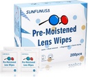 200 Räkna Lens rengöring Wipes-Pre-Moistened Individually Wrapped Eyeglass Wipes Optisk Screen Cleaner Streak Free Fast Drying