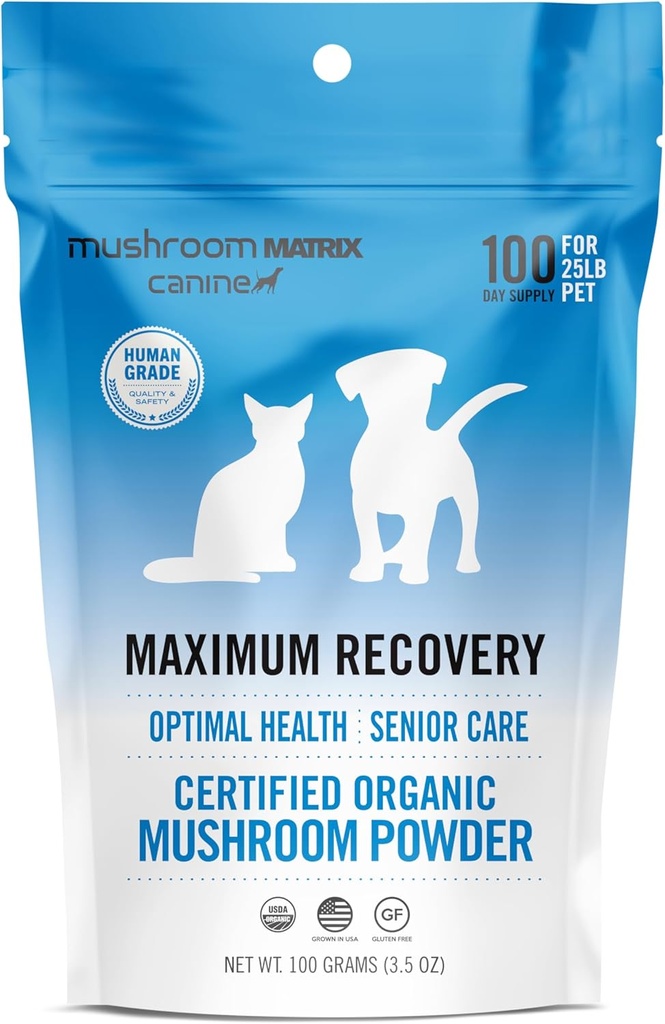 Om Mushroom Matrix Pet - Canine | Maximal Recovery | USA Grown Human-Grade Organic Mushroom Powder Pet Supplement | Optimal Health & Senior Care for Dogs & Cats | 100 Grams, 3,5 oz