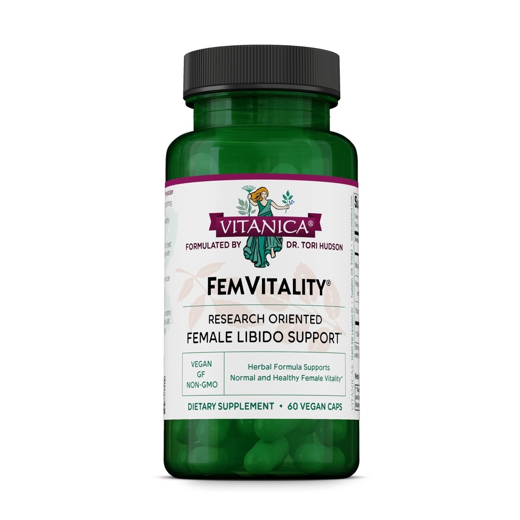 Vitanica FemVitality Libido Supplement för kvinnor, naturlig kvinnlig Libido Booster för kvinnor, ökar intim Drive, Desire och Stamina, hjälper vaginal torrhet, Vegan 60 kapslar
