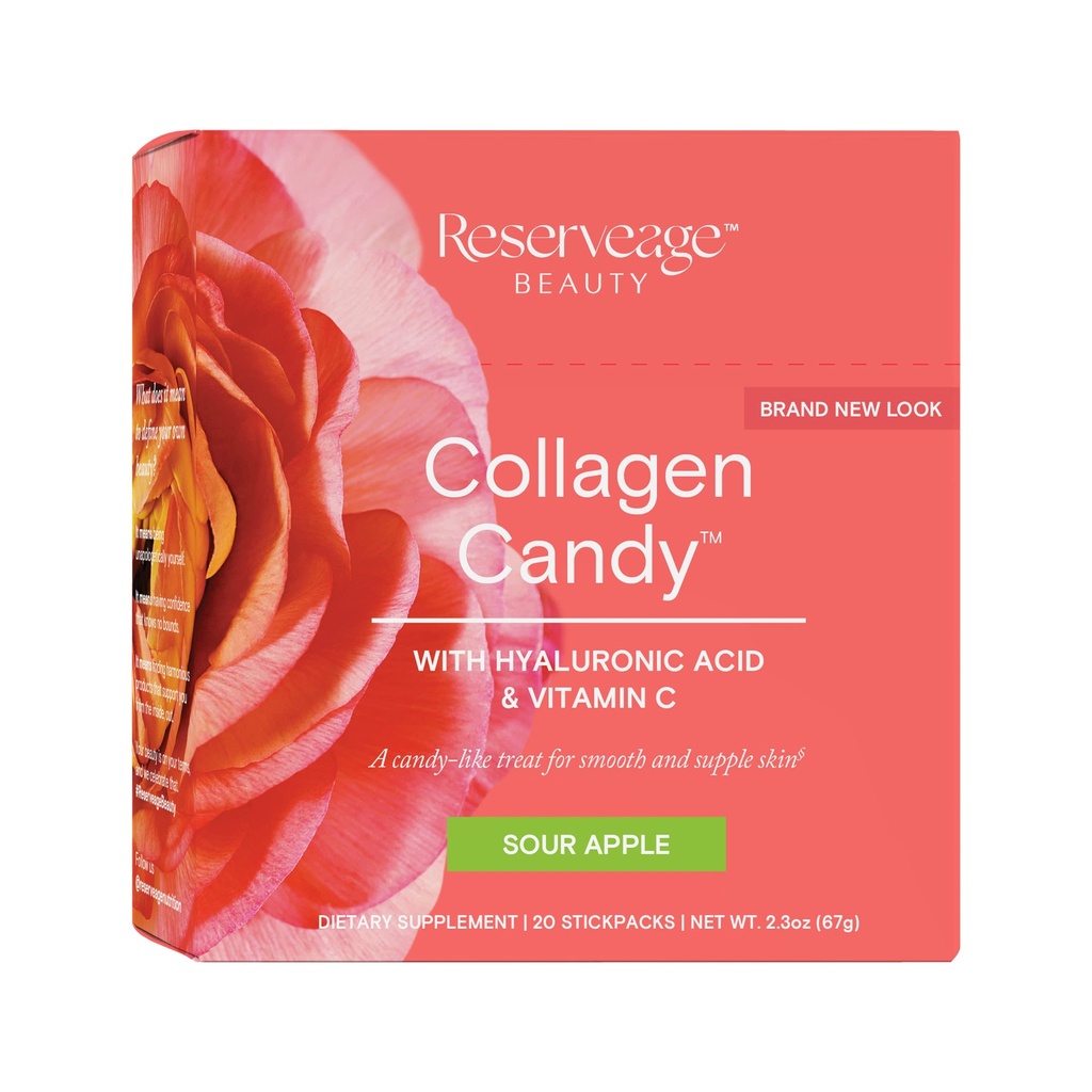 Reserveage Nutrition Collagen Candy, Collagen Supplement for Skin Care, Hair Growth, Collagen Booster for Nail Care, Supports Elastin Production, Paleo and Keto, Sour Apple, 2.3 Ounces (20 Servings)