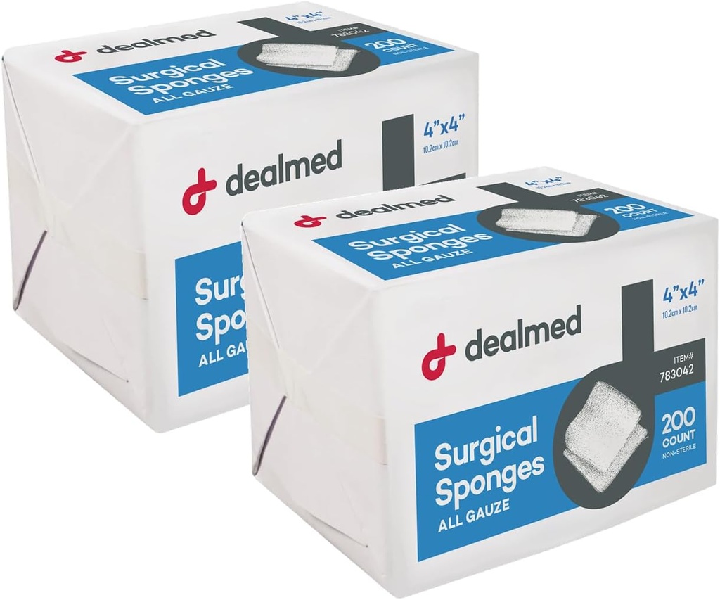 Dealmed 4 "x 4" kirurgiska svampar, 8-Ply, icke-vävda Absorbent Gauze svampar för sårvård, första hjälpen Kits och medicinska anläggningar, 200 greve (Pack of 2)