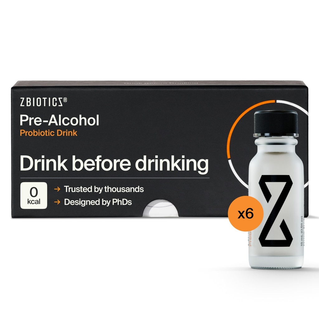 ZBiotics - Känn dig bättre efter att ha druckit, vakna upp förfriskad, vetenskaplig-tillbakatagen, patenterad probiotikum för enklare morningar, resorvänligt, 6-pack av 0,5 Fl Oz Bottles
