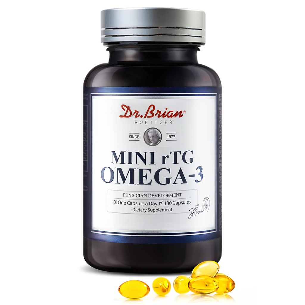 Dr.Brian Fish Oil Supplement 130 Softgel, Highly Absorbed RTG Mini Omega 3 Fish Oil Capsule med EPA / DHA Fatty Acids Vitamin D E, 500mg rTG Omega-3 Support Heart Brain Immune Health No Fishy Taste