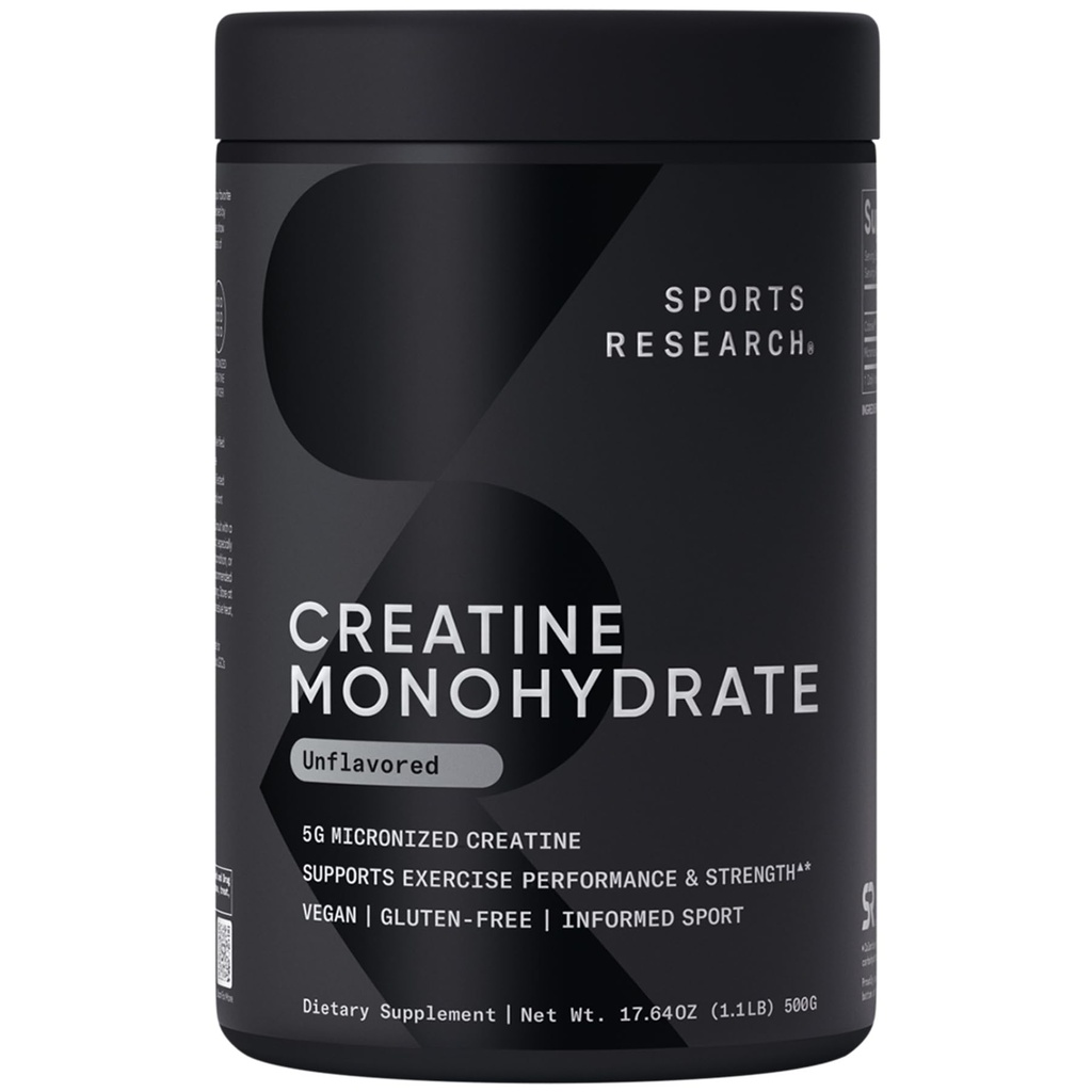 Sports Research Creatine Monohydrate - Få Lean Muscle, förbättra prestanda och styrka och stöd Workout Recovery * - 5 g Micronized Creatine - 17,64 oz