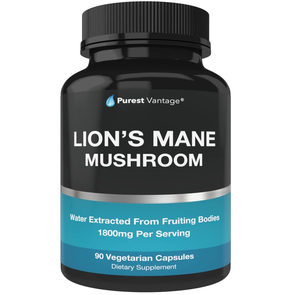 Organiska Lions Mane Mushroom Capsules - 1800mg Lion's Mane Mushroom Supplement Grown i USA - Nootropic Brain Supplement och Immune Support - Lions Mane Extract Powder - 90 Veggie Caps