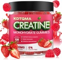 Kreatinmonohydrat Gummies för män och kvinnor 120 CT - 5600 mg kreatinmonohydrat per servering, tuggbar kreatinmonohydrat för muskelstöd och energiökning, sockerfri, vegan (strawberry smak)