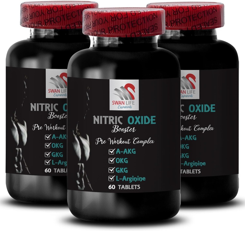 Övningstillskott - NITRIC OXIDE BOOSTER - kväveoxidtillskott för män, kväveoxid booster tillägg, uthållighet tillägg, uthållighet booster, träningsstöd, fitness energi 3 flaska 180 flikar