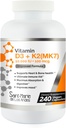 Vitamin D3 10 000 IE K2/MK7 100 mcg. Hög Potenstillägg 8 månaders leverans. Icke-GMO för ben, hjärta och immunstöd.