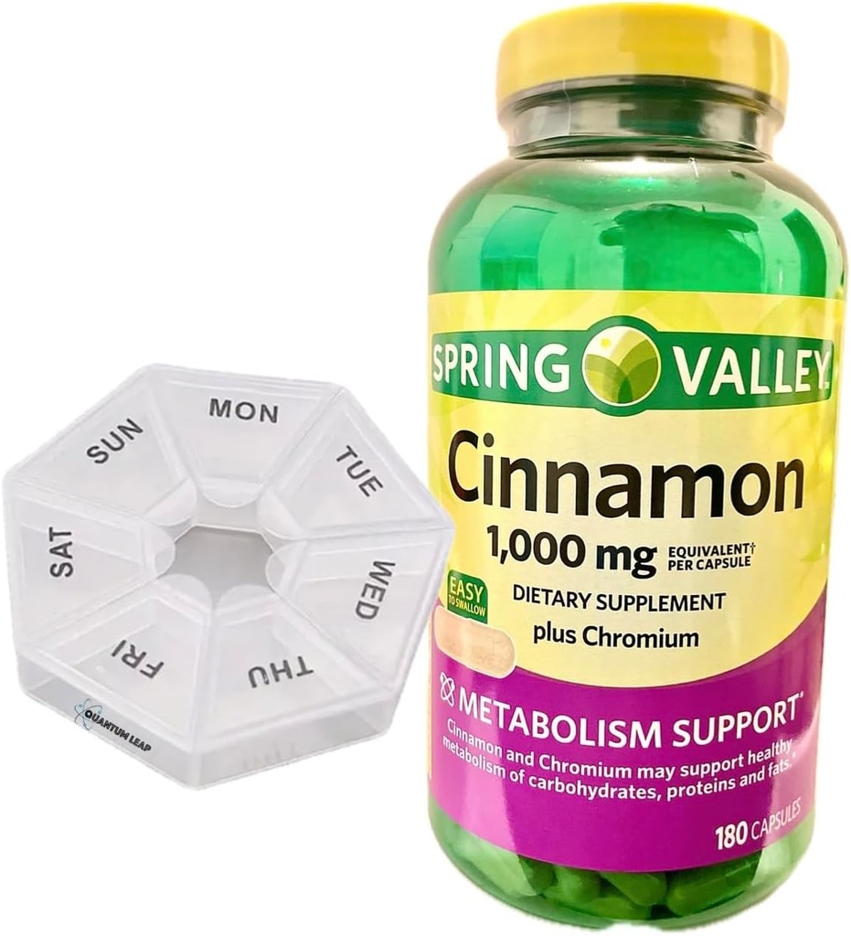 Weekly Pill Organizer, Inkluderar en Spring Valley Cinnamon 1000 mg, Kosttillskott, 180 kapslar.