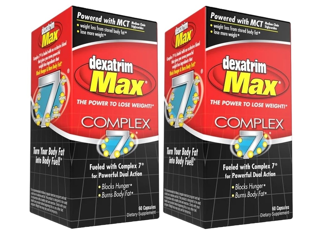 ILIOS Dexatrim Max Complex-7 | Kostpiller för att gå ner i vikt - 7 kraftfulla ingredienser för att minska hunger och kroppsfett, fettbrännare kosttillskott, viktminskning piller för män och kvinnor, 2 Packs w / 60 kapslar