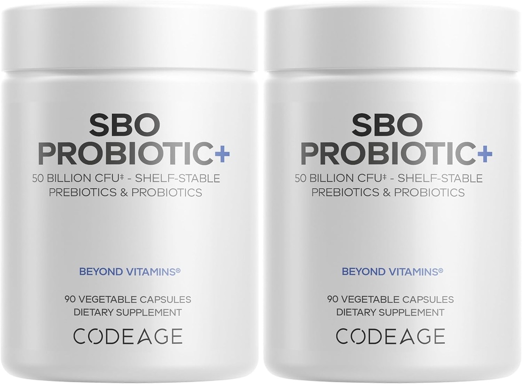 Codeage SBO Probiotics, 50 miljarder CFUs Per Serving, Multi Strain Soil Based Organisms Blend och Organic Fermented Botanical Blend, Shelf-Stable - 2 Pack