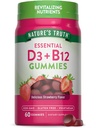 Naturens sannings vitamin D3 och B12 Gummies för vuxna | 60 greve | Strawberry smak | Vegetarisk, icke-GMO & Gluten fri tillägg