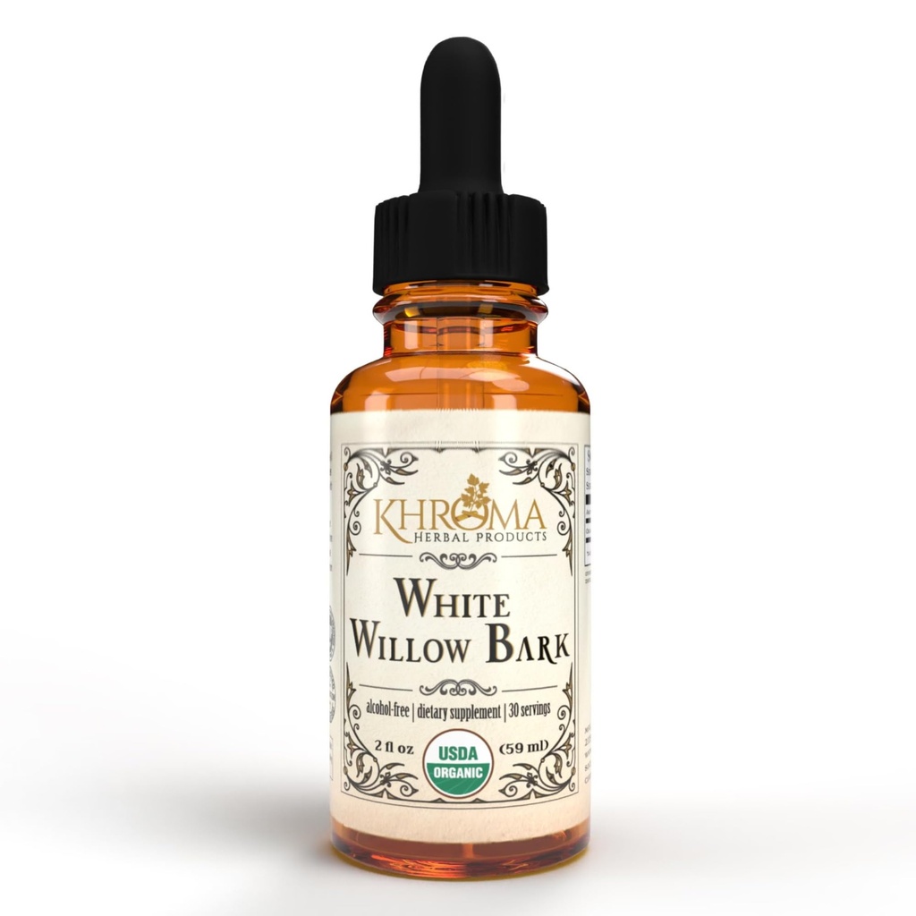 Khroma Herbal Products Organic White Willow Bark 30 Servings - 800 MG Per Serving - 2 FL OZ Liquid i en glasflaska - Salix Alba