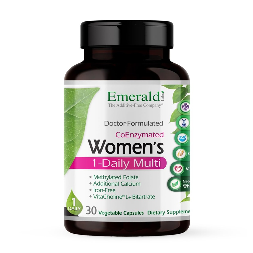 EMERALD LABS Women's 1-Daily Multi - Multivitamin för kvinnor - Inkluderar Calcium, Zink, Vitamin B & More - Bone & Immune Support Supplement* - Glutenfri - 30 Vegetabiliska kapslar