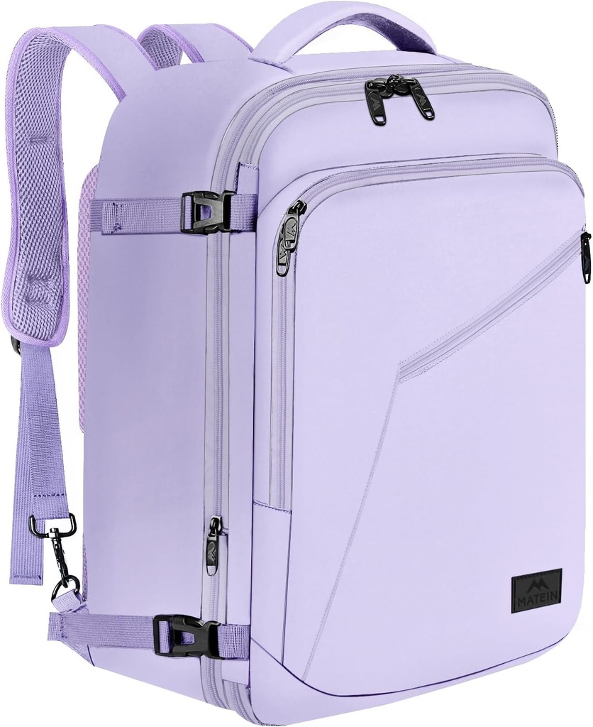 MATEIN Carry on Backpack for Women, 40L Heavy Duty Travel Backpack Airplane Approved, Expandable Simple Fashion Daypack, Frequent Traveler Gifts, Light Purple