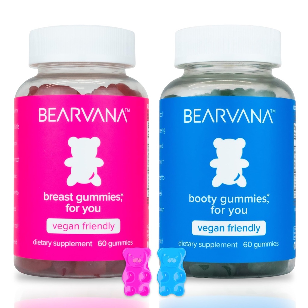 BEARVANA Top & Peach Support Combo Pack Gummies för kvinnor | 9 Herbal Extracts inklusive Fenugreek, Maca & Fennel | Vitaminer | Berry Flavor | 2-Pack (120 Gummies)