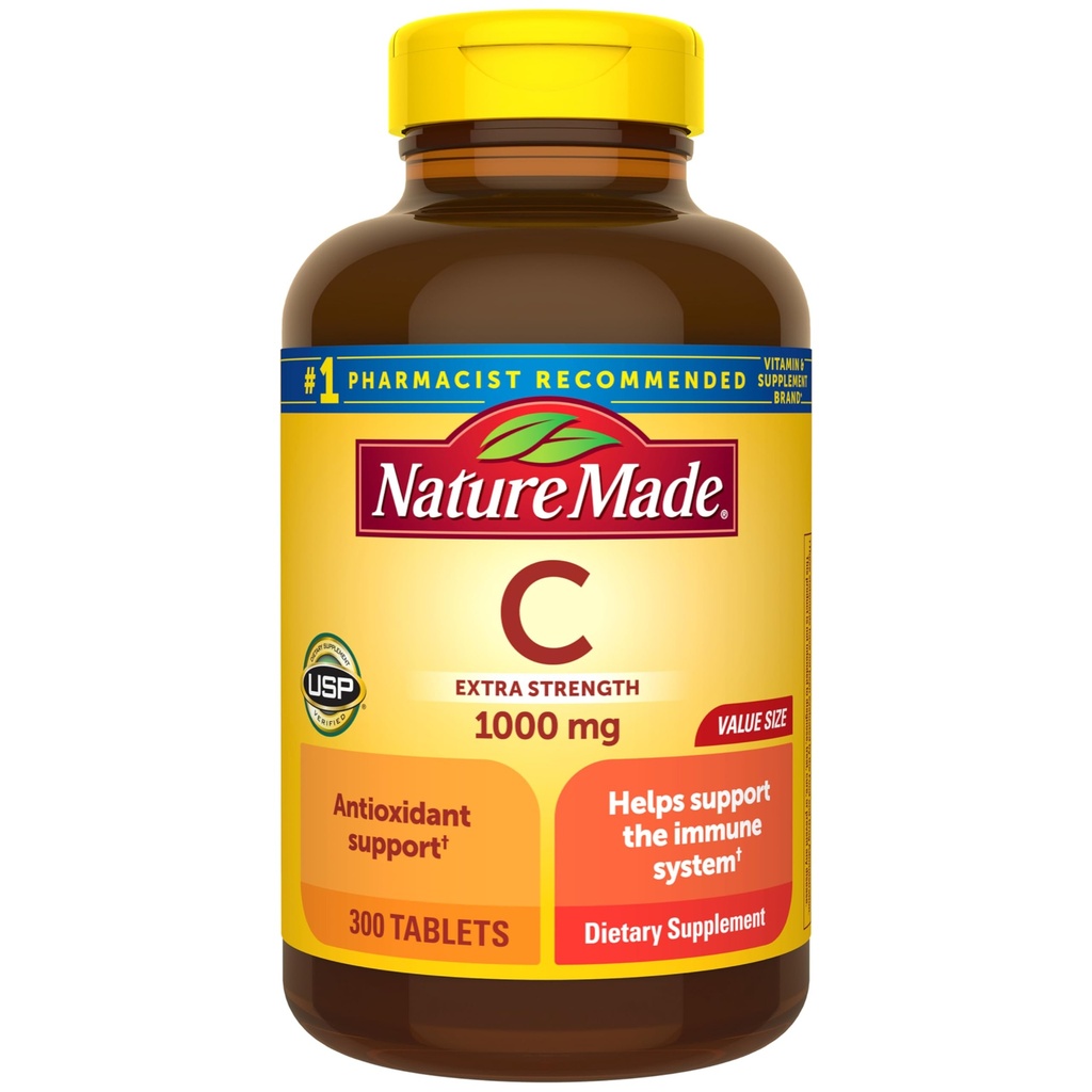 Nature Made Extra Strength Vitamin C 1000 mg, Kosttillskott för immunstöd, 300 tabletter, 300 dagars leverans