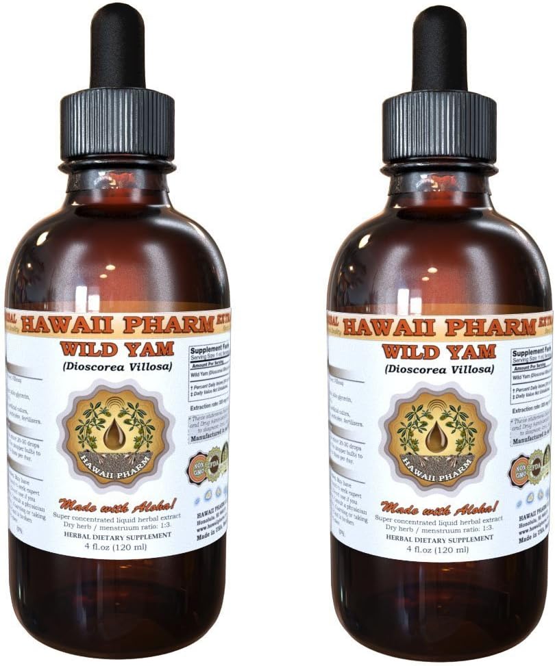 Wild Yam Liquid Extract, Wild Yam (Dioscorea Villosa) Tinktur, Herbal Supplement, Hawaii Pharm, Made in USA, 2x2 fl.oz