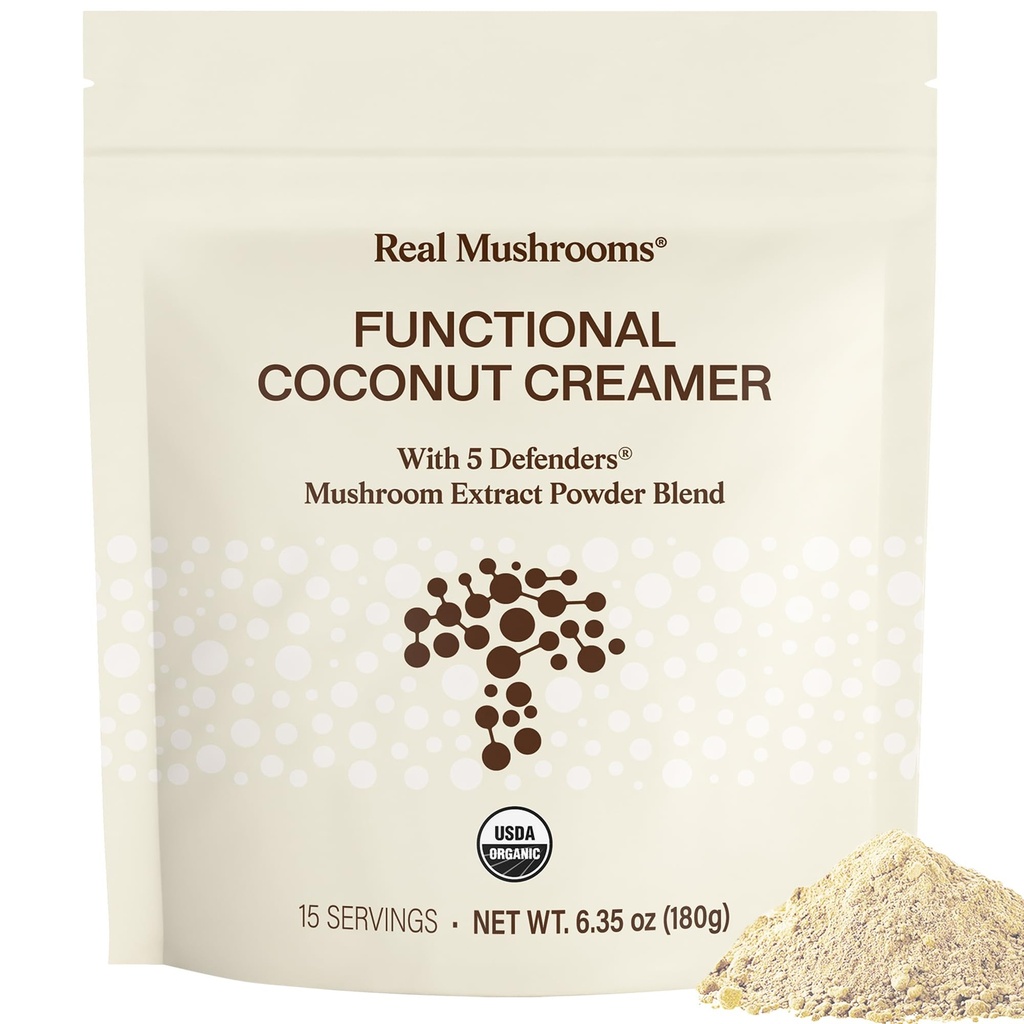 Real Mushrooms Functional Coconut Creamer med Reishi, Lucuma & Ceylon Cinnamon - Organic, Dairy-Free - Vegan Coffee Creamer för Smoothies & Drinks - 90 Servings Organic Cream Coconut Powder