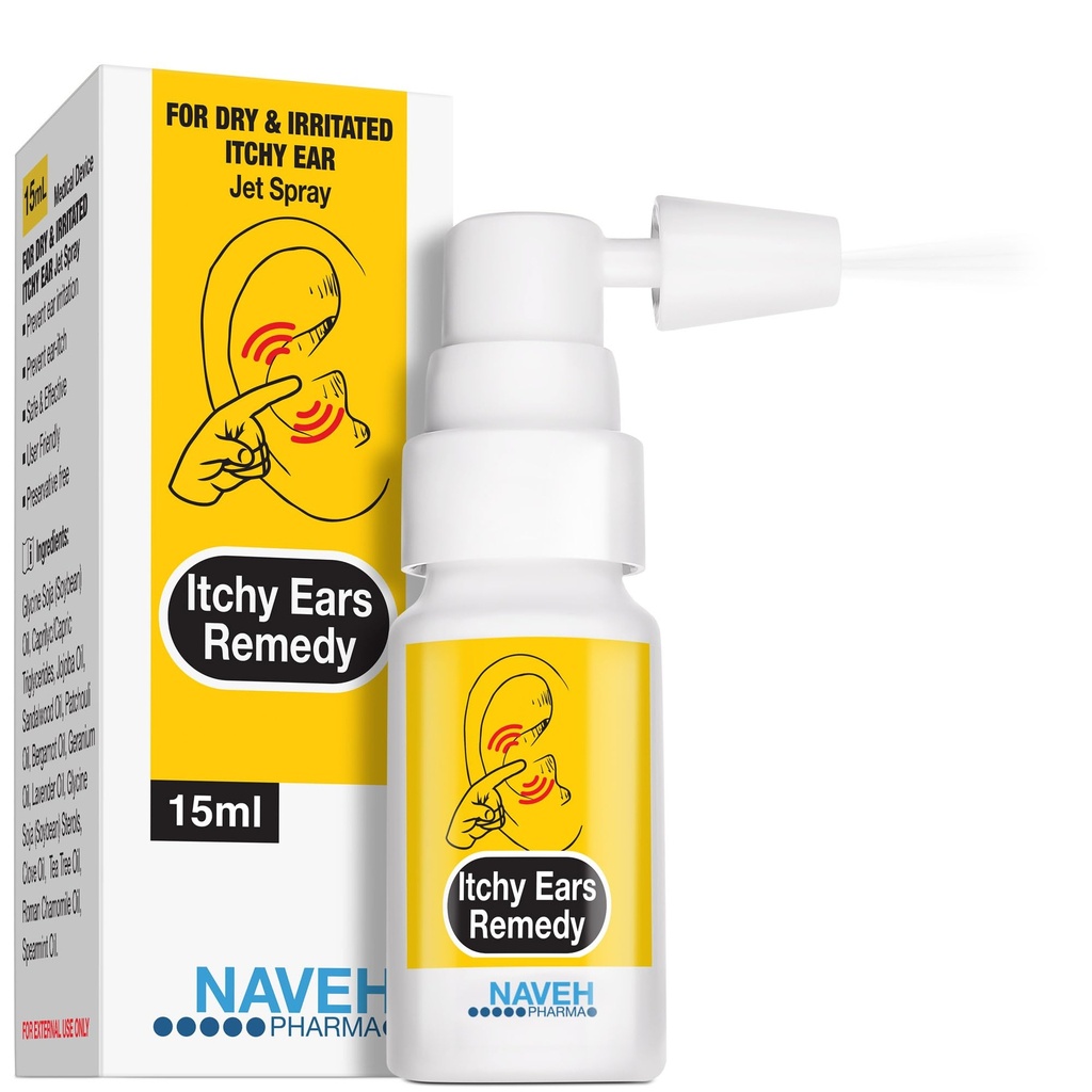 NAVEH PHARMA® Itchy Ears Remedy Ear Cleaning och Itch Relief | Behandlar alla orsaker till Ear Itchiness | Jet Spray för Eczema Behandling & Clogged Ear Relief | Ear Wax Removal & Ear Drops Wash (0,5 Fl Oz)