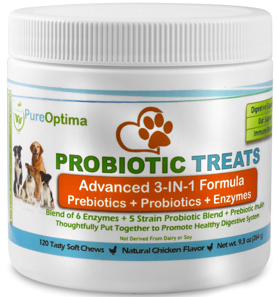 Probiotika Chews for Dogs, Digestive Enzymes + Prebiotics Förbättrar Digestion, Diarrhea, Förstoppning, Gas, Bad Breath, Leaky Gut, Allergy Immunity Daily Supplement 120 Counts