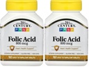 21st Century 800 mcg Folic Acid tabletter, Assorted, 180 greve (Pack of 2)