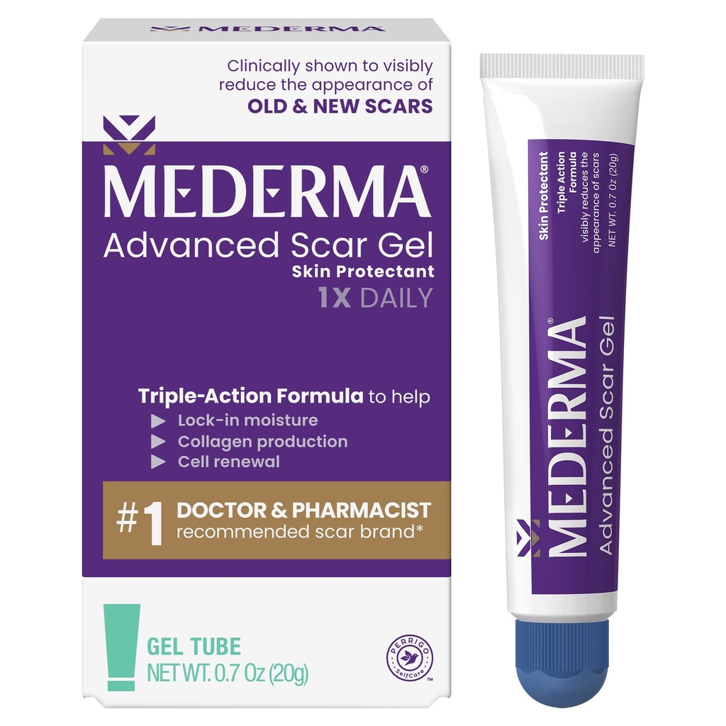 Mederma Advanced Scar Gel - Treats Old & New Scars, Reduces Appearance of Scars from Acne, Surgery, Burns, Injury & Stretch Marks, 0.70 Oz (20g)