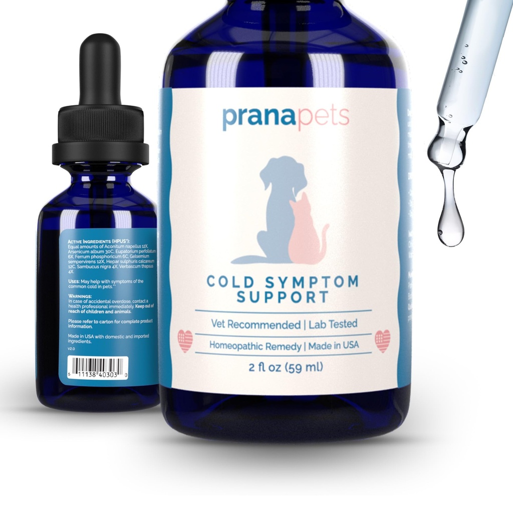 PranaPets Cold Symptom Support för katter och hundar | Natural Formel Safely Aids med Colds, Seasonal Allergies & Kennel Cough | Hjälper Open Airways för enkel andning
