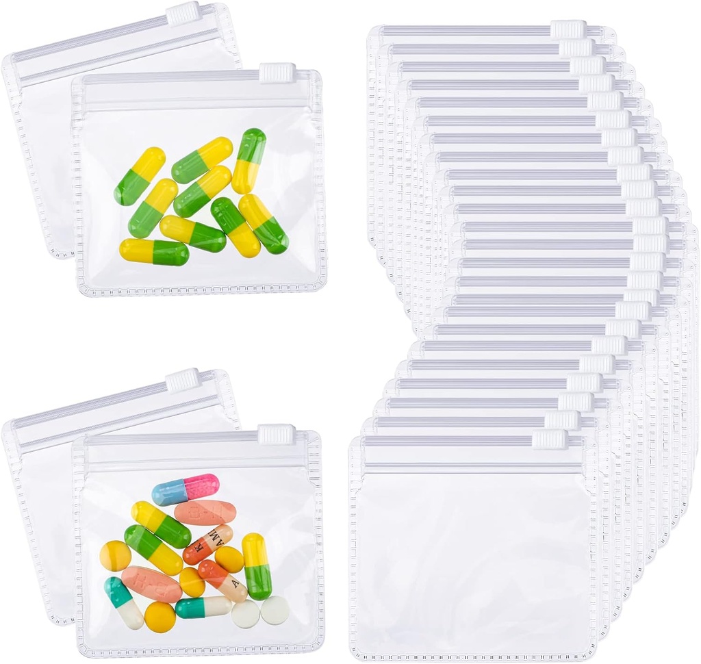 Nuanchu 48 Pieces Pill Pouches Bags Set Reusable Zippered Pill Baggies Clear Plastic Self Sealing Travel Medicine Organizer Storage med Slide Lock för medicin och små objekt
