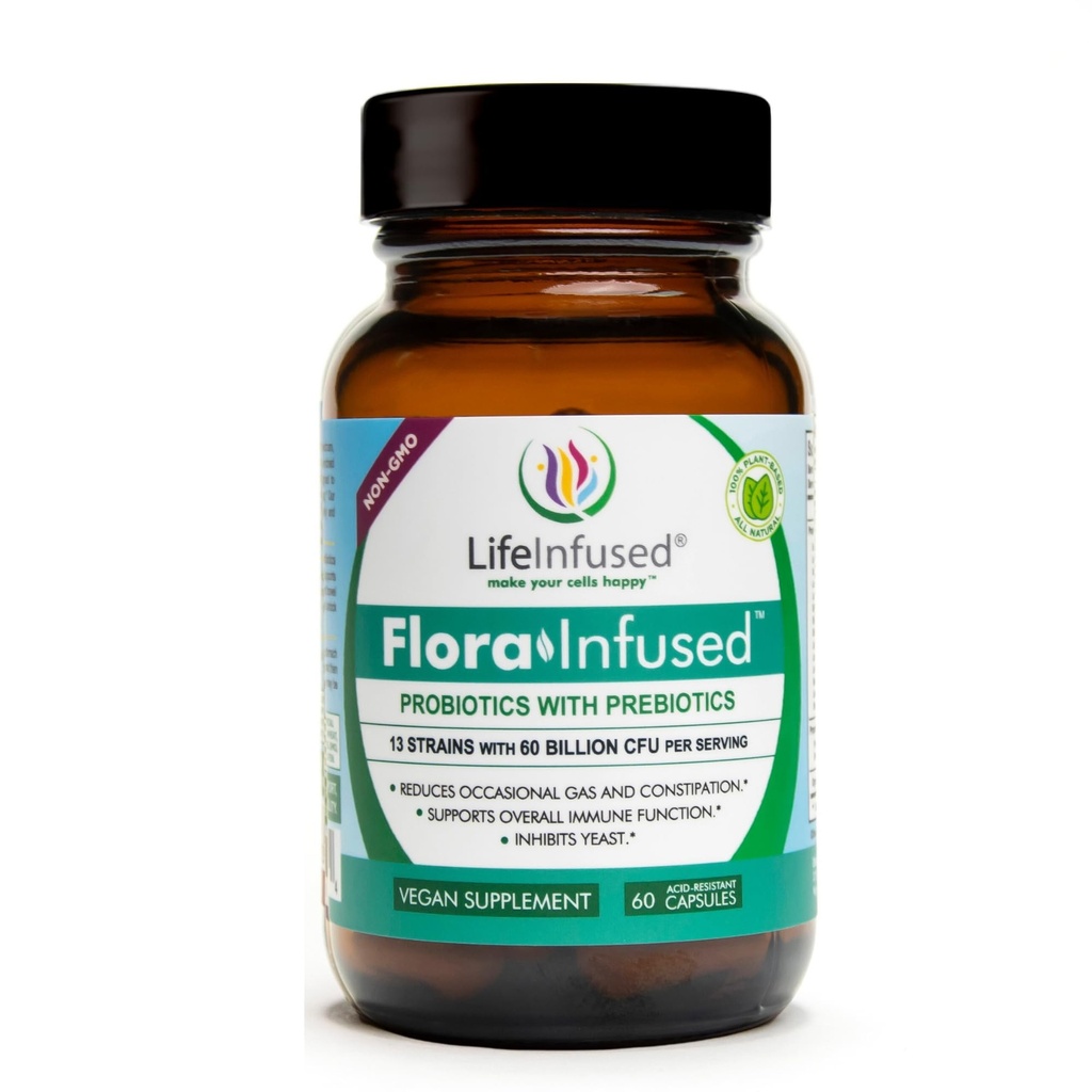 Life Infused - Flora Infused Probiotics with Prebiotics - 50 Billion CFU, 13 stammar, ett Proprietary Enzyme Blend för att främja Digestive Health and Enhance Immune Function. Vegan - 60 kapslar