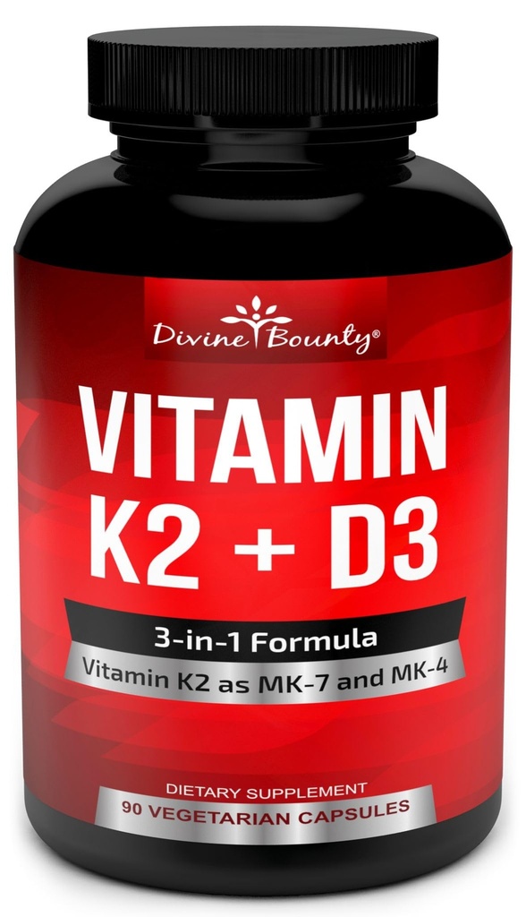 Vitamin K2 (MK7 & MK4) med D3 Supplement - Vitamin K & D som MK-7 100mcg, MK-4 500mcg och 5000 IE Vitamin D3 3-i-1 Formel - Ben och Hjärtstöd - 90 icke-GMO Vegetariska kapslar
