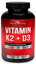 Vitamin K2 (MK7 & MK4) med D3 Supplement - Vitamin K & D som MK-7 100mcg, MK-4 500mcg och 5000 IE Vitamin D3 3-i-1 Formel - Ben och Hjärtstöd - 90 icke-GMO Vegetariska kapslar
