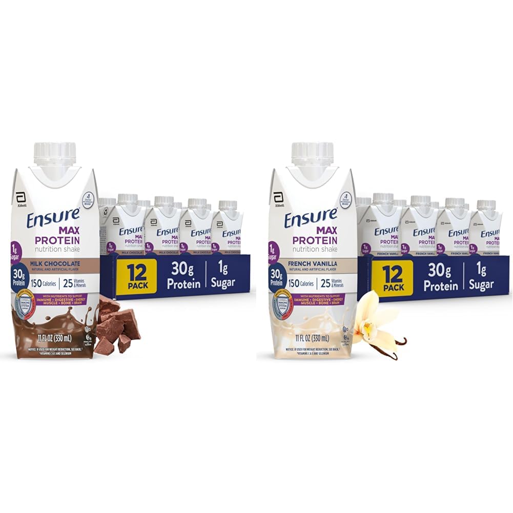 Säkerställ Max Protein Milk Chocolate & French Vanilla Nutrition Shakes, 30g Protein, 150 kalorier, 12 Pack Bundle