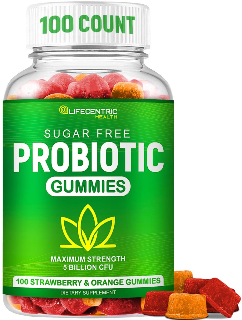 Probiotiska gummies för vuxna och barn Max Styrka 5 miljarder CFU | Organic Sugar Free Gummies for Digestive Health | 100 grevegan Gluten Free Chewable Probiotics Gummies för män kvinnor och barn