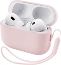 ORNARTO Kompatibelt med AirPods Pro 2 Fall 2022, Fullt skyddande Hybrid Silikon för AirPods Pro 2nd Generation Case, Front LED Visible Skin Cover-Pink